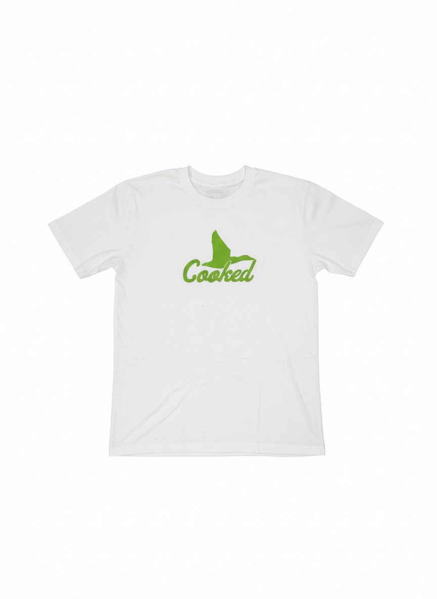 Lime green puff logo White t-shirt