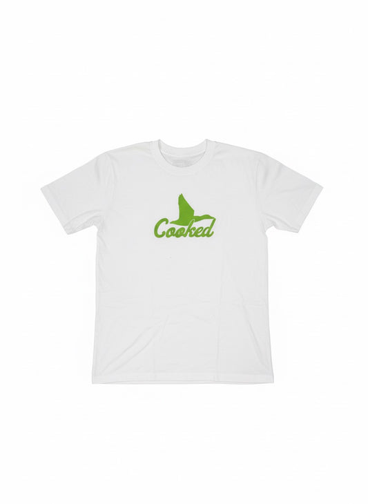 Lime green puff logo White t-shirt